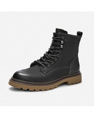 Fashionable British Style Cowhide Platform Work Boots