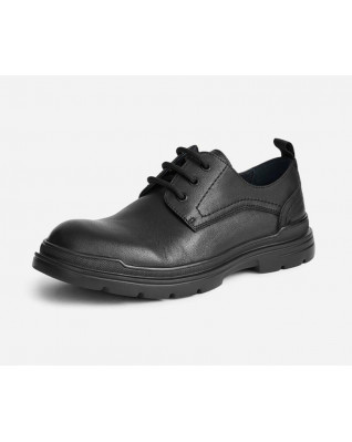 Fashion casual black lace-up leather derby shoes
